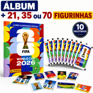 Álbum Copa Do Mundo FIFA 2026 Brochura + 70 Figurinhas 10 Pacotes Colecionáveis Originais