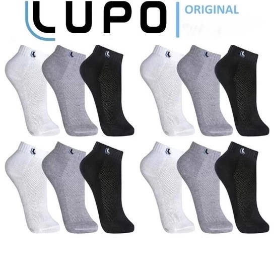 Kit 6 Pares De Meias De Algodão LUPO Para Homens E Mulheres – Corte Curto Confortável Preto Branco Cinza Meia